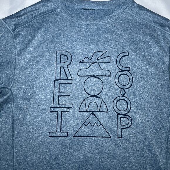 REI Graphic T-Shirt Hiking Mens S Blue Pullover Crew Neck Breathable Stretch - Picture 2 of 7